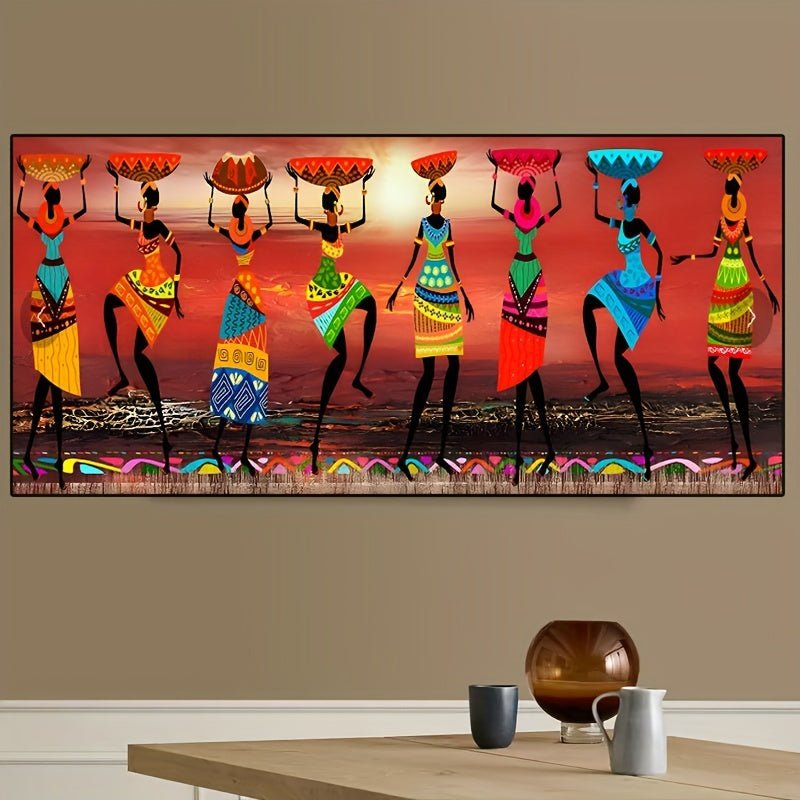 Vibrant African Dancers Canvas Wall Art – Frameless Cultural Home Décor (15.7"x47.2") - Free Delivery Worldwide only at Flexi Africa