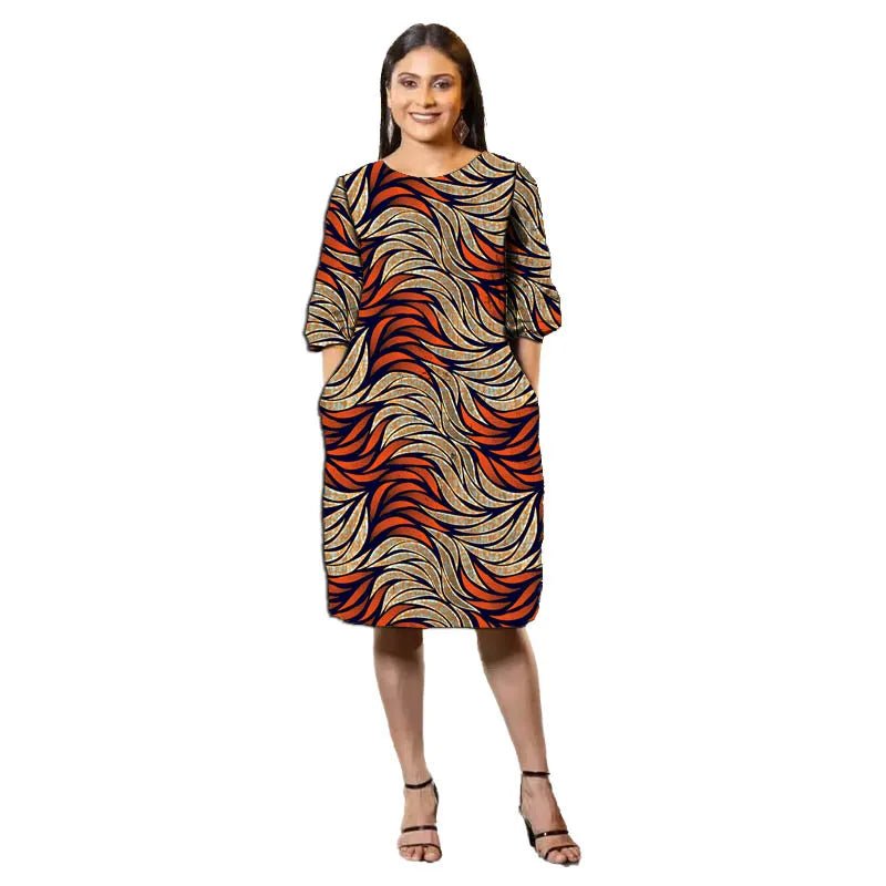 Vibrant Ankara Print Half - Sleeve Dress for Women – African Fashion Wedding & Party Wear - Free Delivery Worldwide only at Flexi Africa