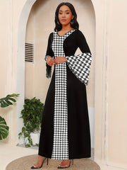 Vibrant Ethnic Print Maxi Dress - Fashionable Splicing, Flared Sleeves, V - Neck - Premium Feminine Style - Free Delivery Worldwide only at Flexi Africa