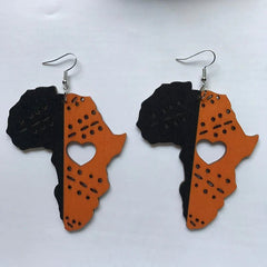 Vintage Heart Map Earrings - Handcrafted with Black Queen Wood - Free Delivery Worldwide only at Flexi Africa