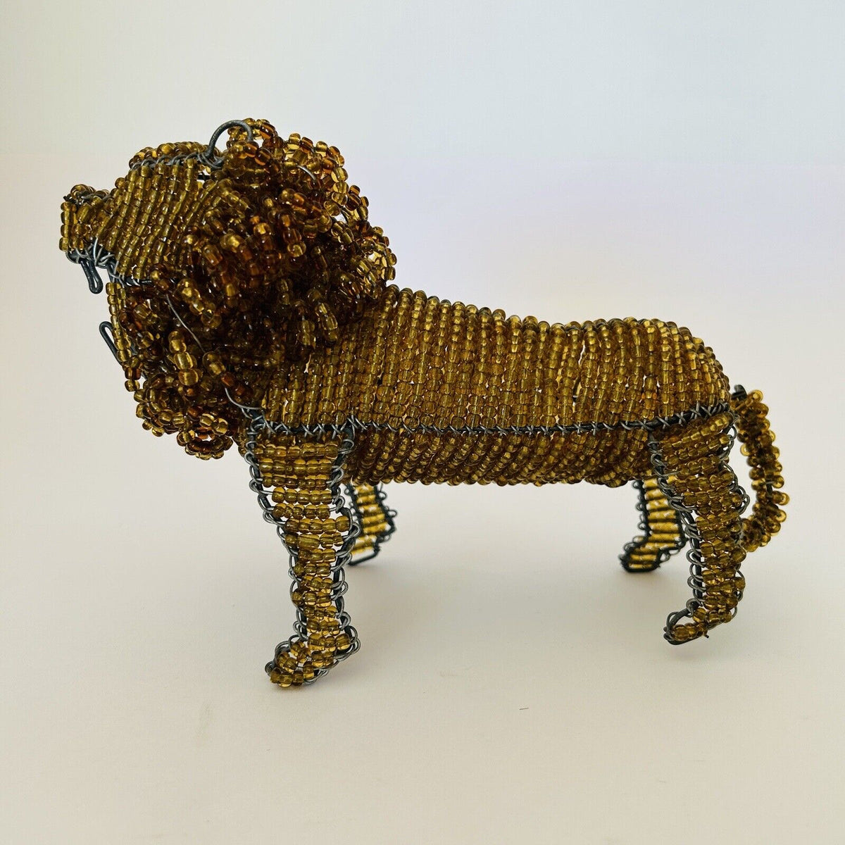 Vintage Retro Lion Glass Bead and Wire Sculpture Figurine African Jungle Unique - Flexi Africa - www.flexiafrica.com