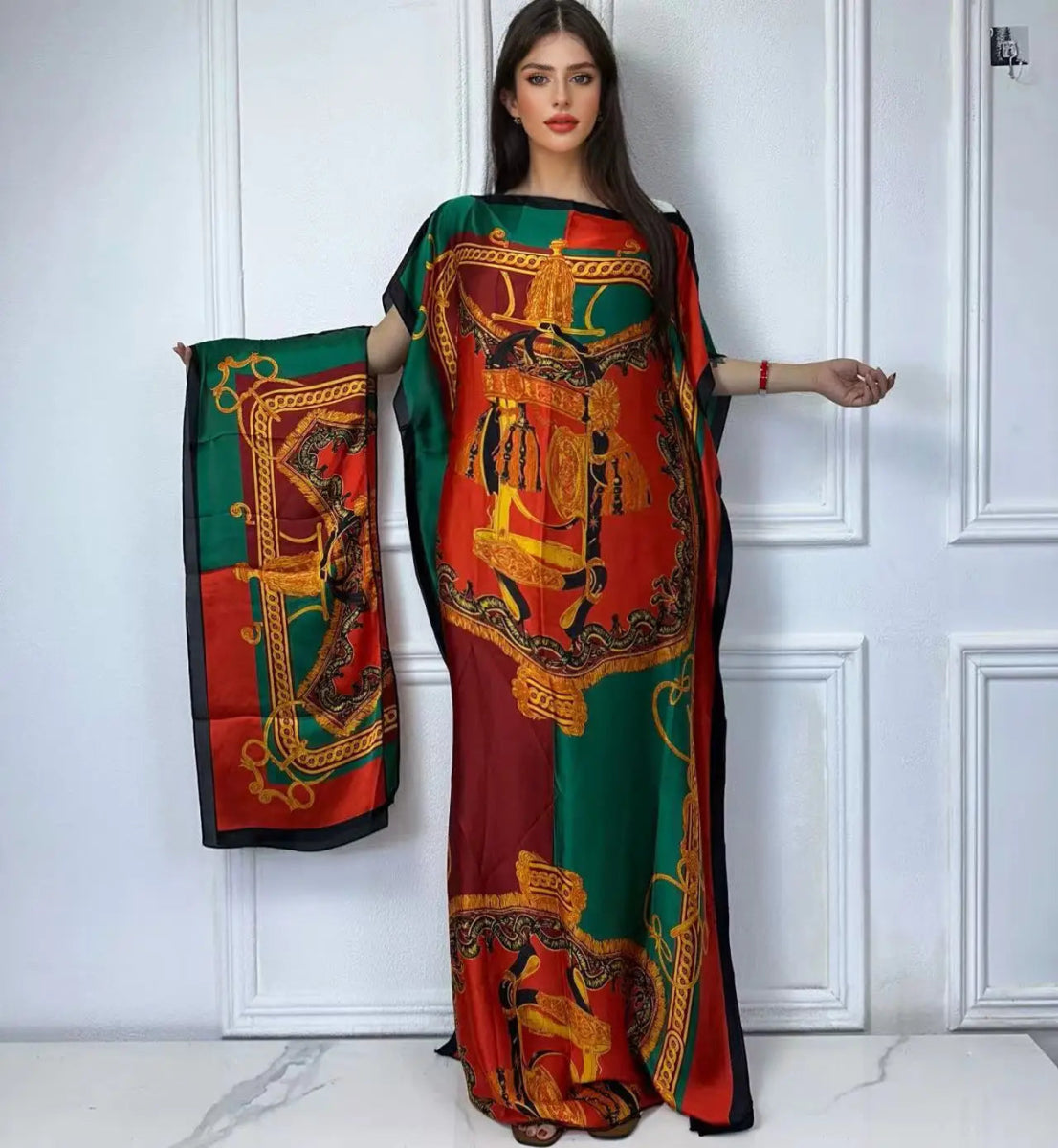 African Boho Summer Kaftan Dress – Printed Loose Fit with Belt, Beach & Holiday Wear - Free Delivery Worldwide