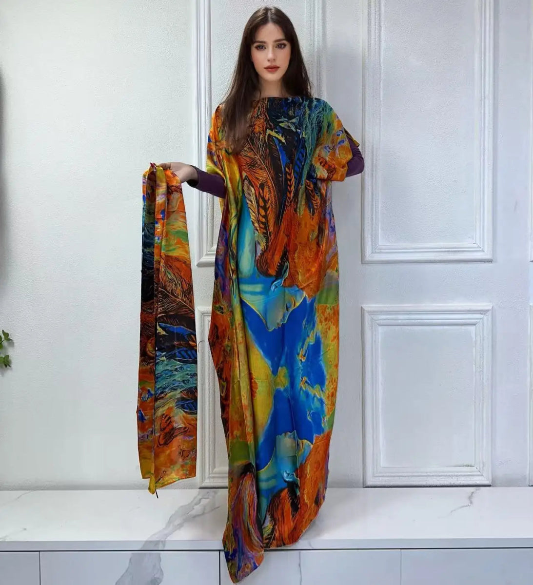 African Boho Summer Kaftan Dress – Printed Loose Fit with Belt, Beach & Holiday Wear - Free Delivery Worldwide