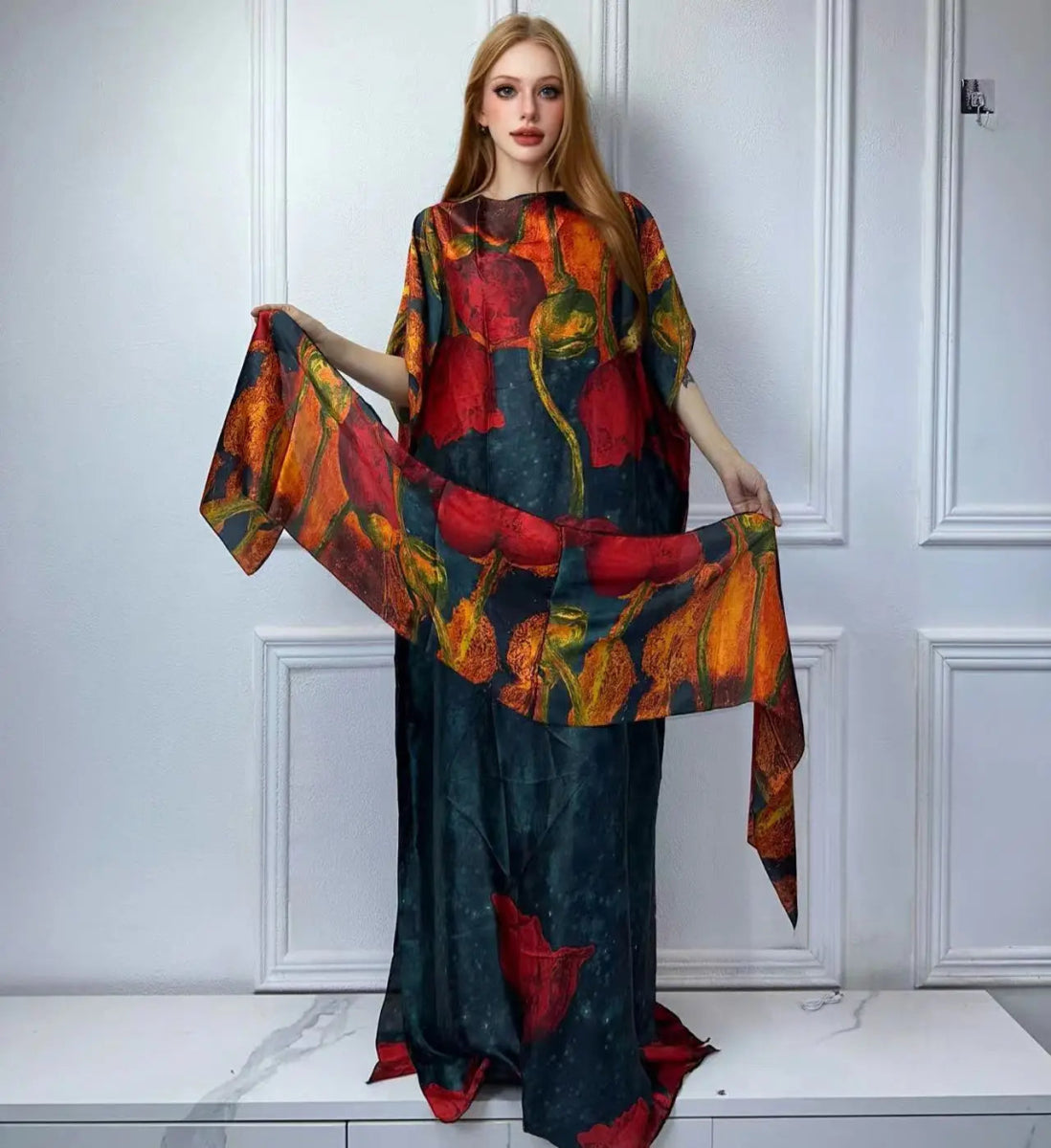 African Boho Summer Kaftan Dress – Printed Loose Fit with Belt, Beach & Holiday Wear - Free Delivery Worldwide