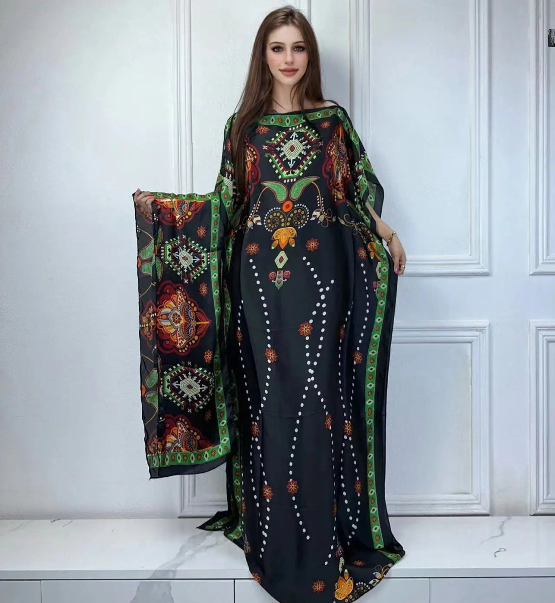 African Boho Summer Kaftan Dress – Printed Loose Fit with Belt, Beach & Holiday Wear - Free Delivery Worldwide