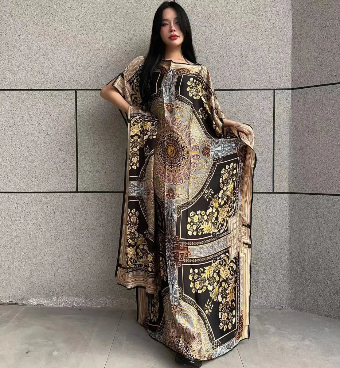 African Boho Summer Kaftan Dress – Printed Loose Fit with Belt, Beach & Holiday Wear - Free Delivery Worldwide