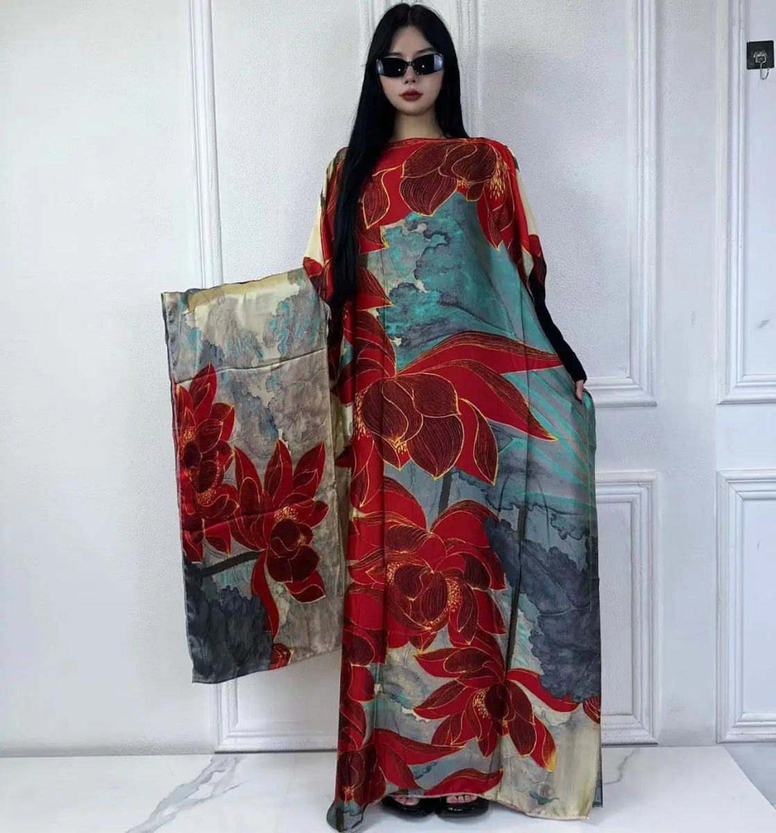 African Boho Summer Kaftan Dress – Printed Loose Fit with Belt, Beach & Holiday Wear - Free Delivery Worldwide