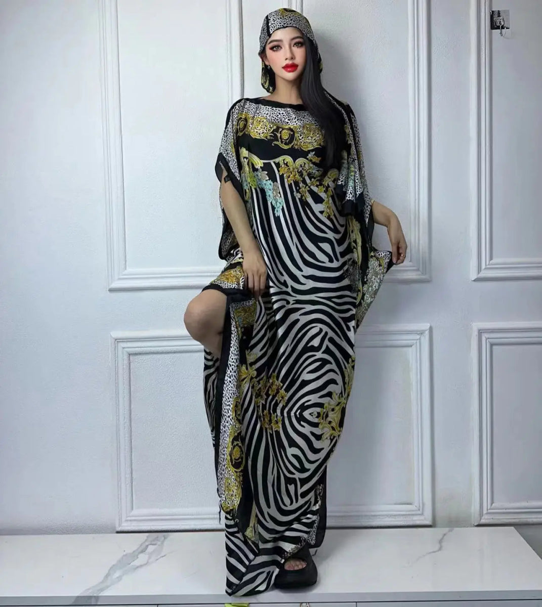 African Boho Summer Kaftan Dress – Printed Loose Fit with Belt, Beach & Holiday Wear - Free Delivery Worldwide
