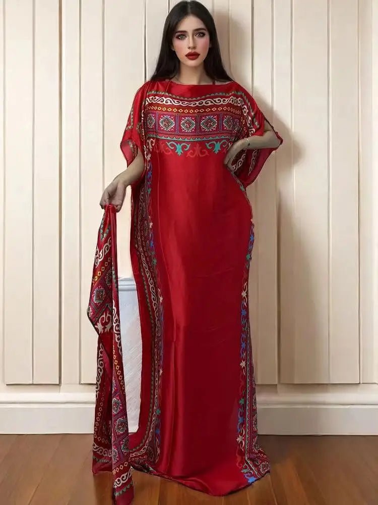African Boho Summer Kaftan Dress – Printed Loose Fit with Belt, Beach & Holiday Wear - Free Delivery Worldwide