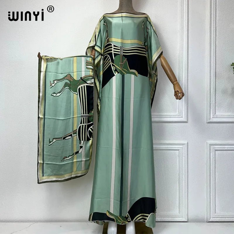 WINYI Bohemia print african dresses for woman With belt Dubai Muslim Dashiki Caftan africa clothing evening dress party abayas - Free Delivery Worldwide only at Flexi Africa