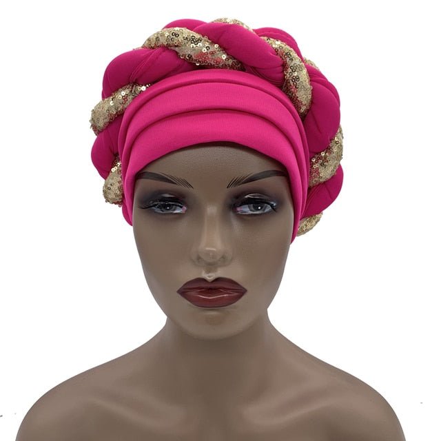 Women African Auto Geles Headtie Already Made Multi Color Wedding Organic Fabric Embroidered - Flexi Africa - FREE POST