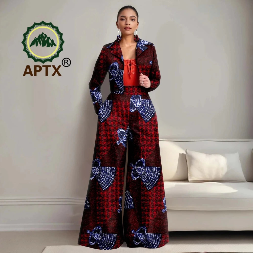 Buy Women’s African Ankara 2PC Outfit – Long Sleeve Top, High-Waist Pants & Earrings for only $104.94 at Flexi Africa!