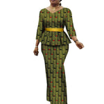 Women’s African Ankara 2PC Set Crop Top Maxi Skirt Belted Traditional Outfit - Free Delivery Worldwide only at Flexi Africa