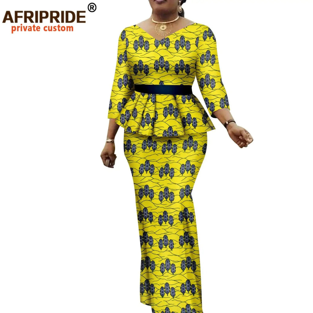 Women’s African Ankara 2PC Set Crop Top Maxi Skirt Belted Traditional Outfit - Free Delivery Worldwide only at Flexi Africa