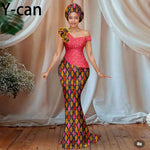 Buy Women’s African Ankara Floral Gown – One-Shoulder Sexy Dress with Matching Headscarf for only $77.22 at Flexi Africa!