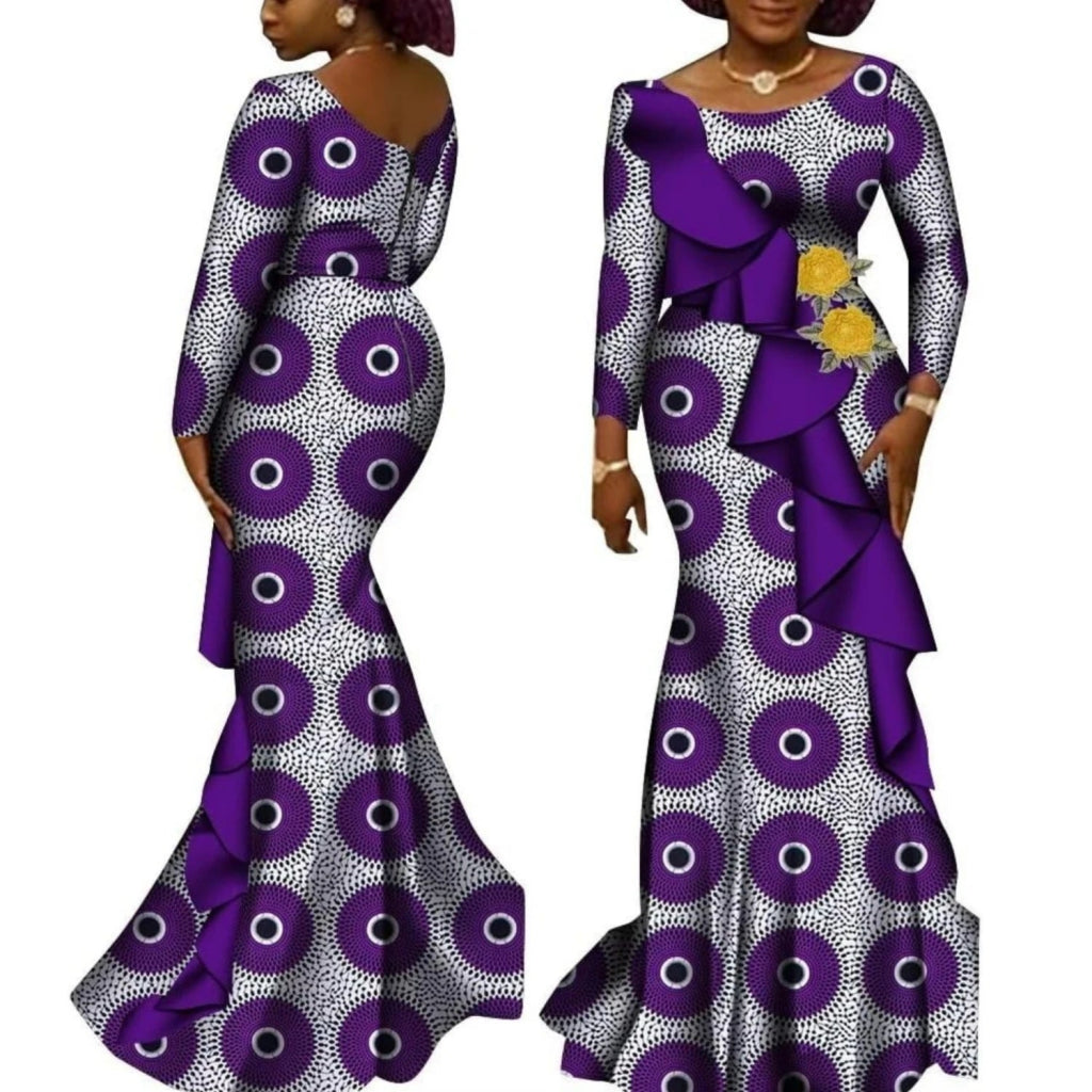 Women’s African Ankara Long Sleeve Dress – Cotton Dashiki Wedding Gown - Free Delivery Worldwide only at Flexi Africa