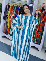 Buy Women's African Bazin Sleeve Dress – Spring Striped Loose Elegant Boubou Robe for only $26.29 at Flexi Africa!