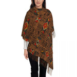 Women’s African Bogolan Tassel Shawl – Warm Tribal Art Scarf & Winter Wrap - Free Delivery Worldwide only at Flexi Africa