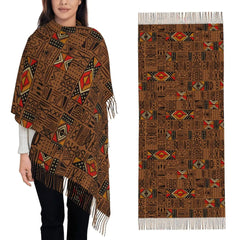Women’s African Bogolan Tassel Shawl – Warm Tribal Art Scarf & Winter Wrap - Free Delivery Worldwide only at Flexi Africa