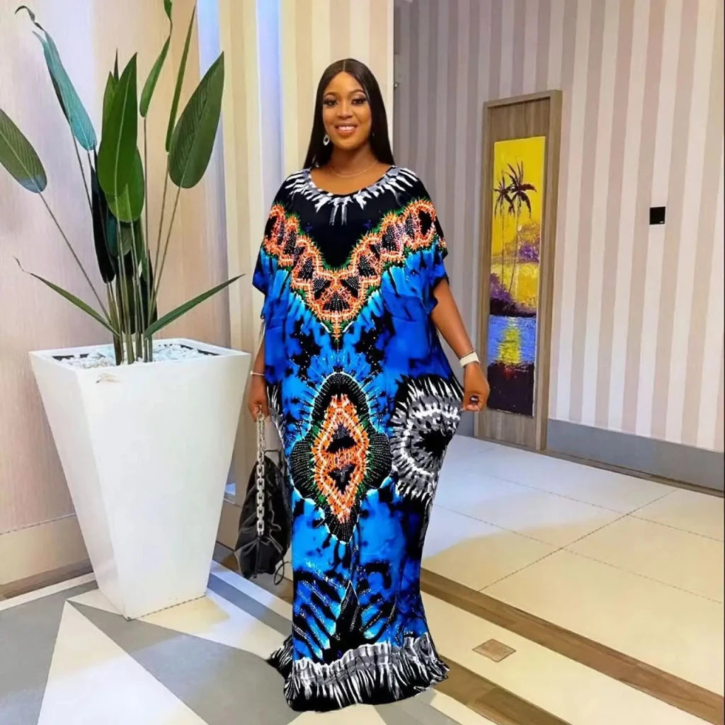 Women’s African Ethnic Cotton Dress – Plus Size Printed Loose Summer Dress - Free Delivery Worldwide only at Flexi Africa