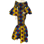 Women’s African Print Ankara Long Dress – Stretch Fit with Ruffle Sleeves - Free Delivery Worldwide only at Flexi Africa