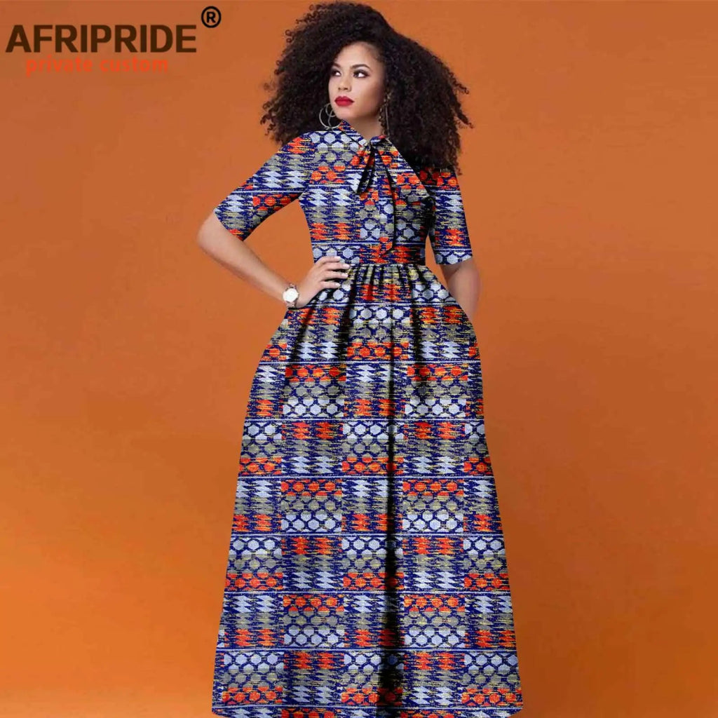 Women’s African Print Maxi Dress – Traditional High Waist Ankara Half Sleeve Attire - Free Delivery Worldwide only at Flexi Africa