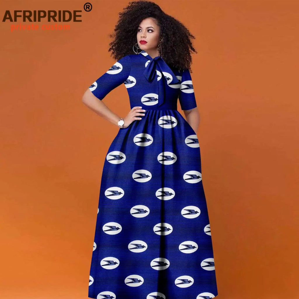 Women’s African Print Maxi Dress – Traditional High Waist Ankara Half Sleeve Attire - Free Delivery Worldwide only at Flexi Africa
