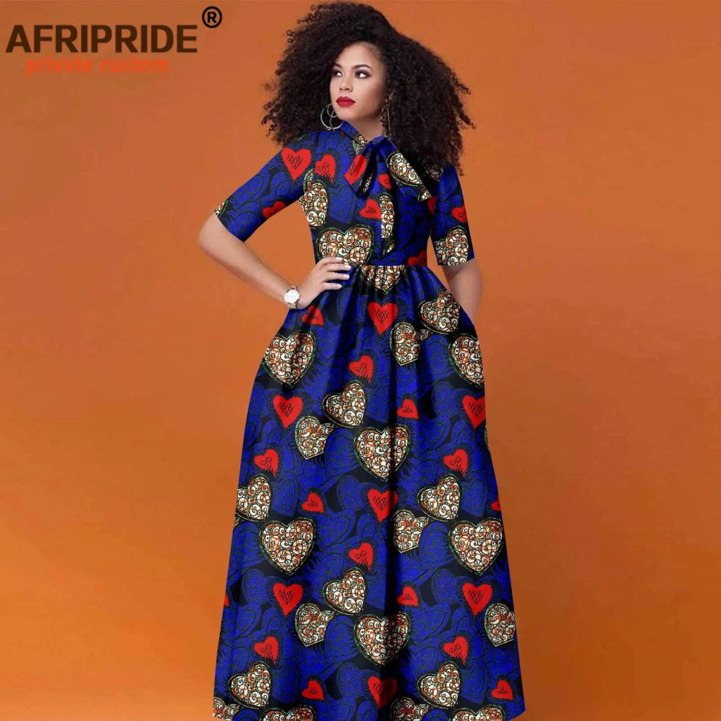 Women’s African Print Maxi Dress – Traditional High Waist Ankara Half Sleeve Attire - Free Delivery Worldwide only at Flexi Africa