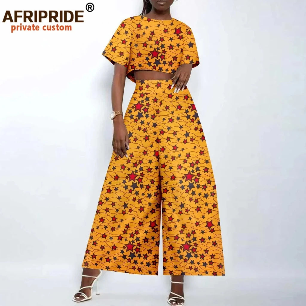 Women’s Ankara Crop Top and Wide - Leg Pants 2PC Set – Stylish African Fashion Outfit - Free Delivery Worldwide only at Flexi Africa