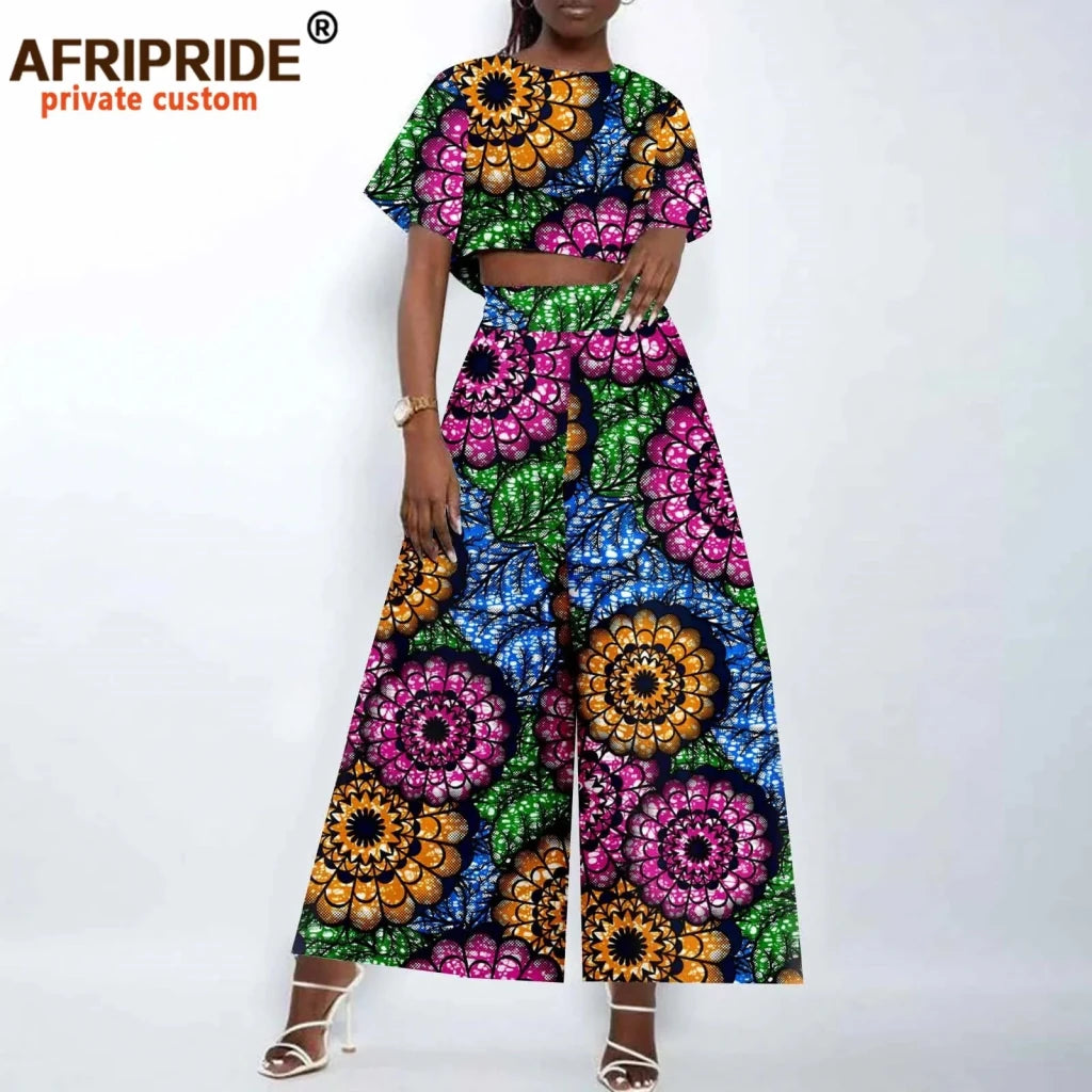 Women’s Ankara Crop Top and Wide - Leg Pants 2PC Set – Stylish African Fashion Outfit - Free Delivery Worldwide only at Flexi Africa
