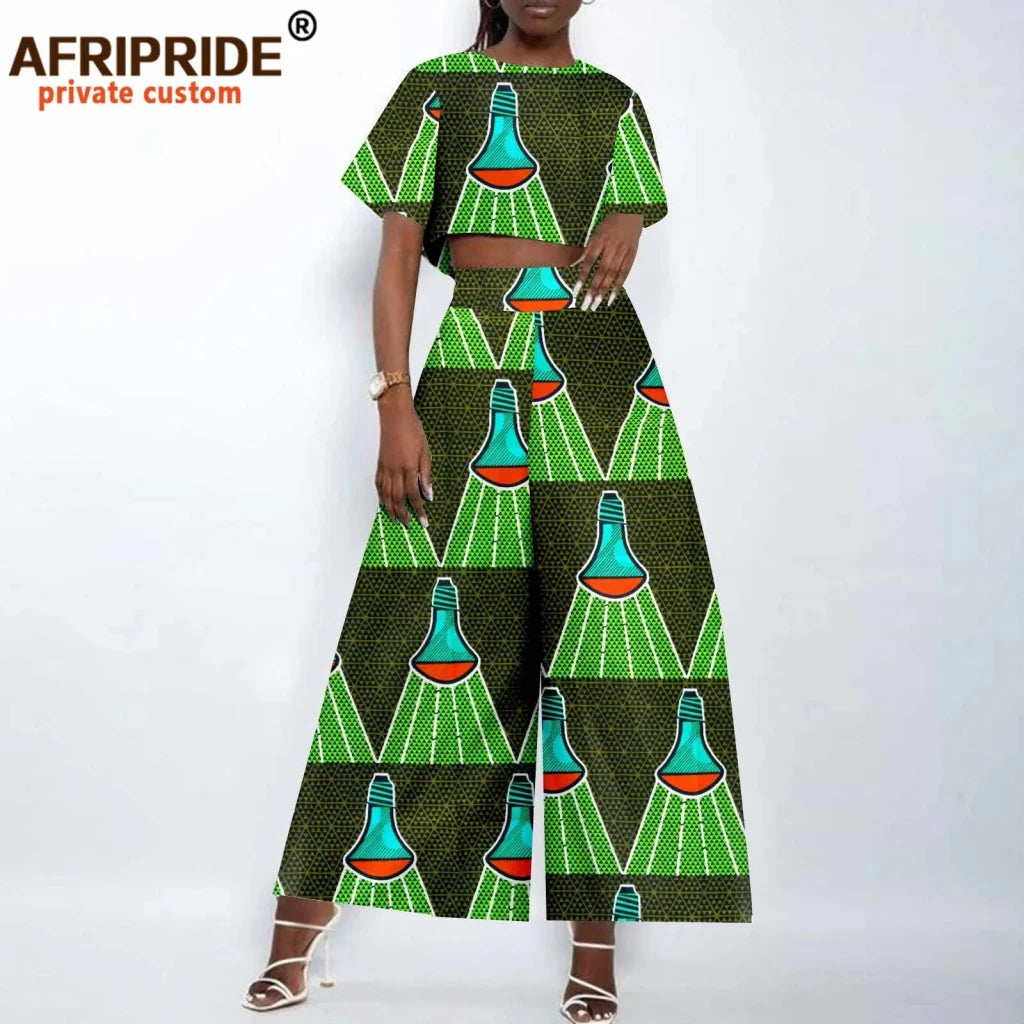 Women’s Ankara Crop Top and Wide - Leg Pants 2PC Set – Stylish African Fashion Outfit - Free Delivery Worldwide only at Flexi Africa