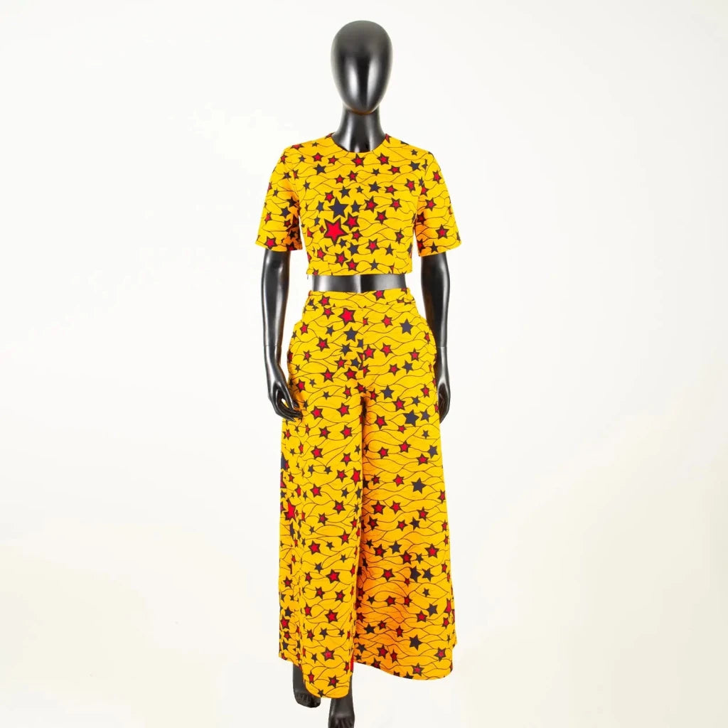 Women’s Ankara Crop Top and Wide - Leg Pants 2PC Set – Stylish African Fashion Outfit - Free Delivery Worldwide only at Flexi Africa