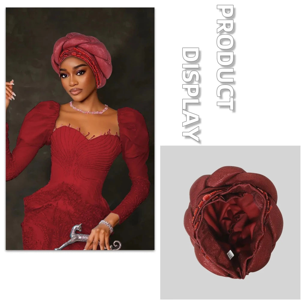 Women’s Nigerian Auto Gele – Stylish Wedding & Party Headscarf - Free Delivery Worldwide only at Flexi Africa