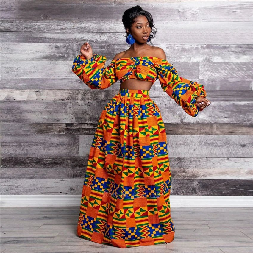 Women’s Print Two - Piece Summer Set – Sleeveless Top & High Slit Maxi Skirt - Free Delivery Worldwide only at Flexi Africa