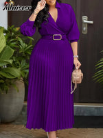 Women’s Slim Fit Purple Pleated Dress – V - Neck, Belted A - Line Evening & Party Robe - Free Delivery Worldwide only at Flexi Africa