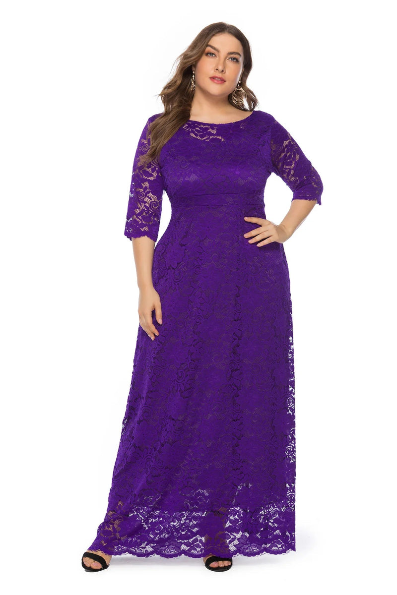 XL - 6XL Plus Size African Dresses for Women Elegant African O - neck Lace Wedding Party Evening Maxi Dress Dashiki Africa Clothing - Free Delivery Worldwide only at Flexi Africa