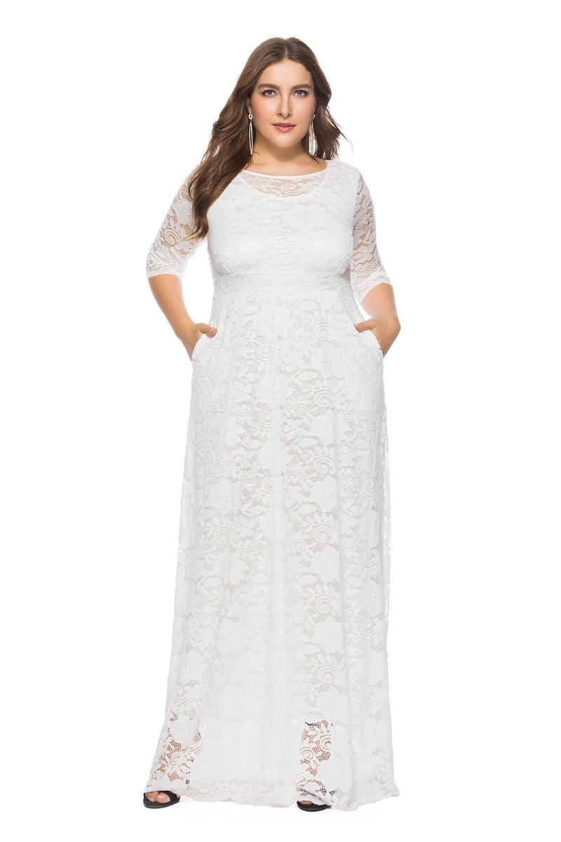XL - 6XL Plus Size African Dresses for Women Elegant African O - neck Lace Wedding Party Evening Maxi Dress Dashiki Africa Clothing - Free Delivery Worldwide only at Flexi Africa
