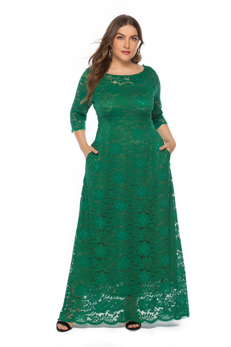 XL - 6XL Plus Size African Dresses for Women Elegant African O - neck Lace Wedding Party Evening Maxi Dress Dashiki Africa Clothing - Free Delivery Worldwide only at Flexi Africa